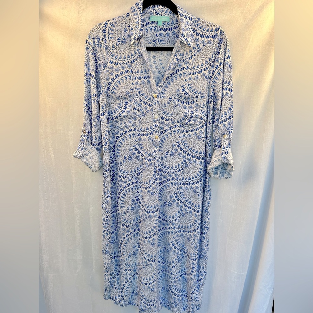 Melissa Odabash Blue & White Dress/ Lounger/ Beach & Pool Cover-Up - Midi- Small